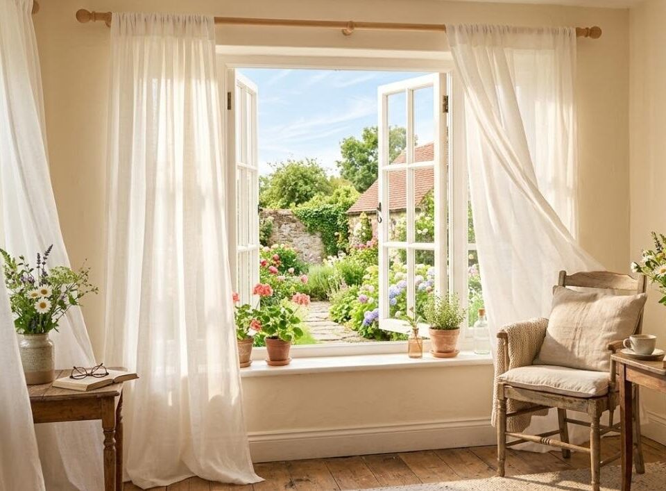 Sunlit room with open window and garden view, cremation services in Mesa, AZ